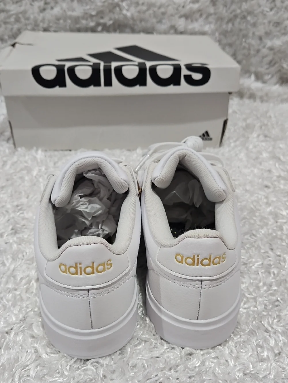 Adidas White Leather Grand Court Sleek White Sneakers - Picture 4 of 10